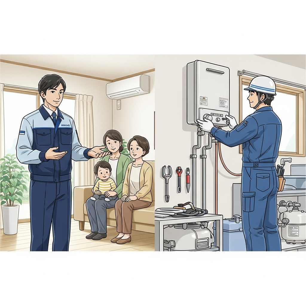 依頼先ごとの特徴と料金比較（京葉ガス vs ガス機器専門業者）に関する画像