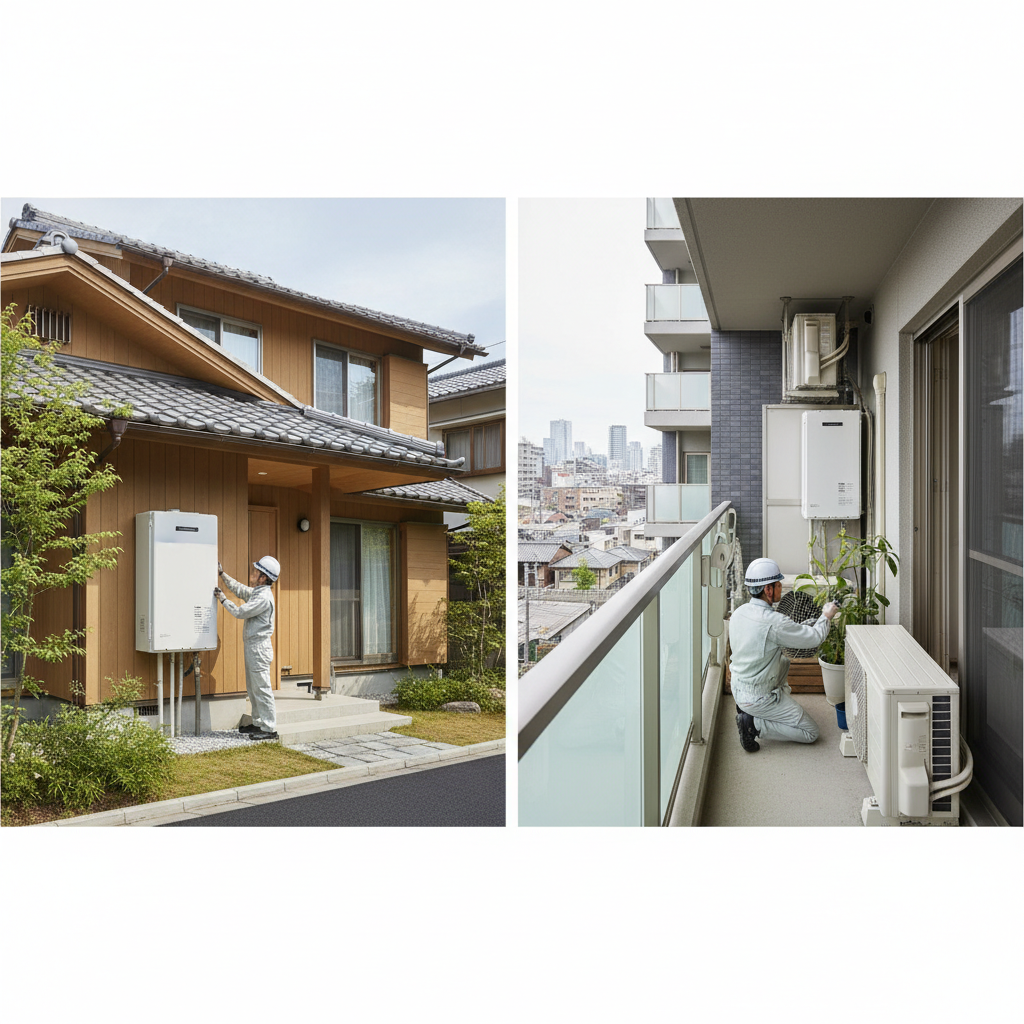 【住居別】戸建て・マンションでの給湯器交換費用の違いに関する画像