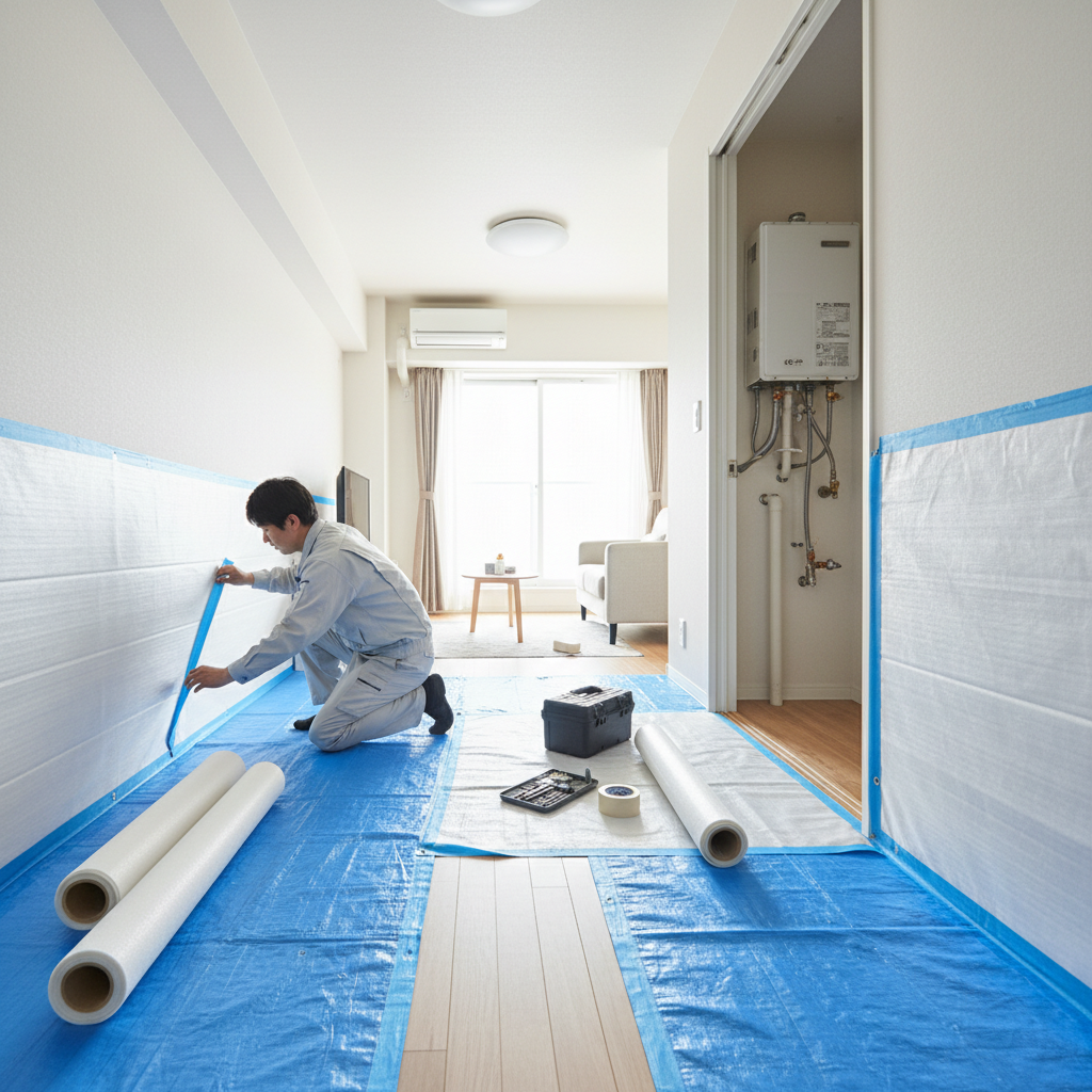 給湯器交換で部屋が汚い?養生の重要性に関する画像