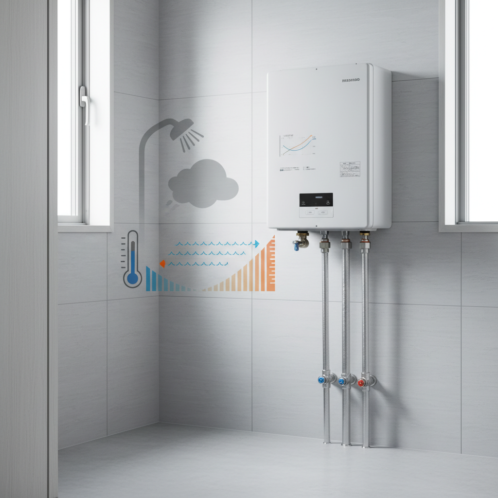 給湯器の温度設定と給湯能力の関係に関する画像
